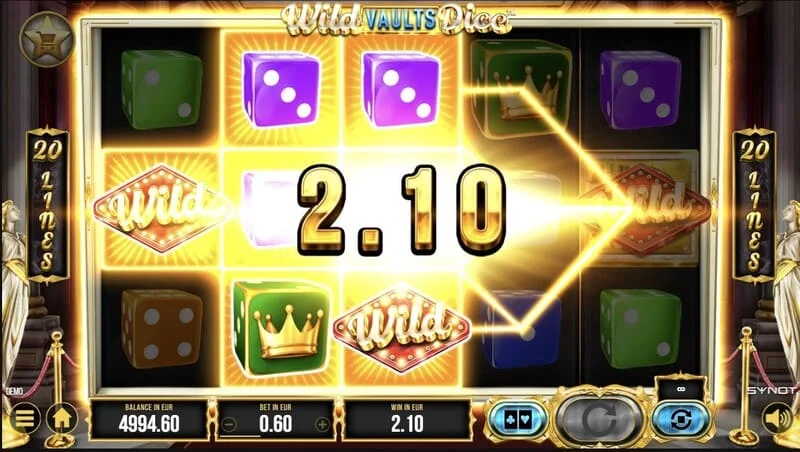 Wild Vaults Dice - κύρια οθόνη με τους κυλίνδρους και το θησαυροφυλάκιο