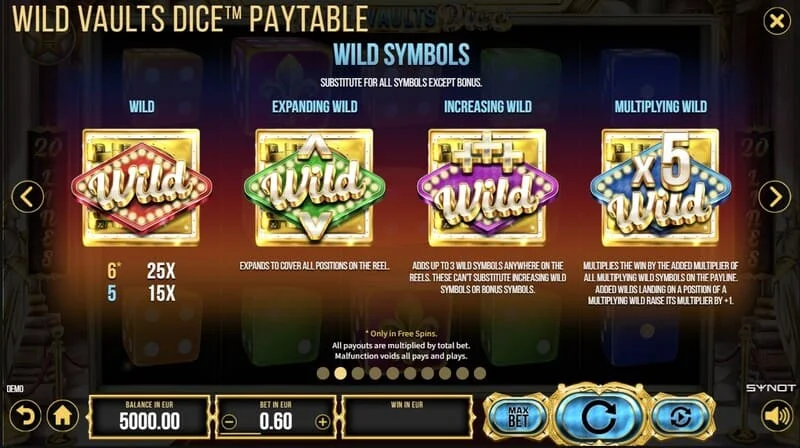 Wild Vaults Dice - έναρξη Free Spins με τρία σύμβολα Vault